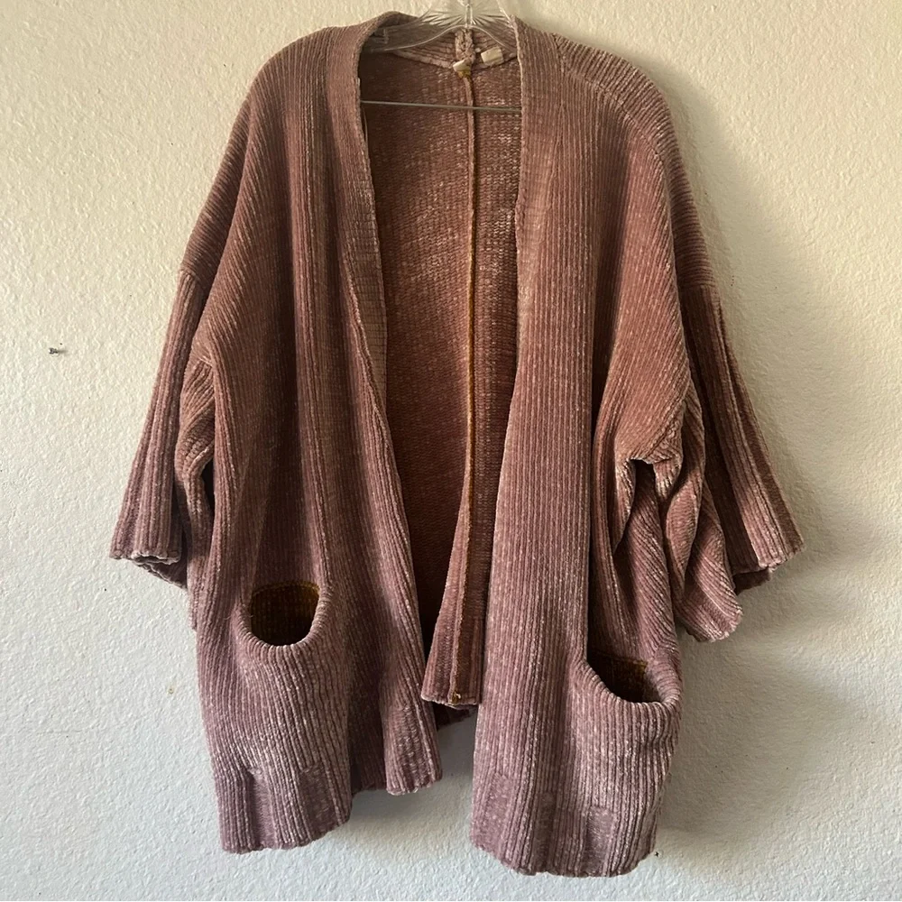Moth Anthropologie Women’s M Cardigan Sweater Cozy Mauve Chenille Pockets Chunky - Picture 2 of 16